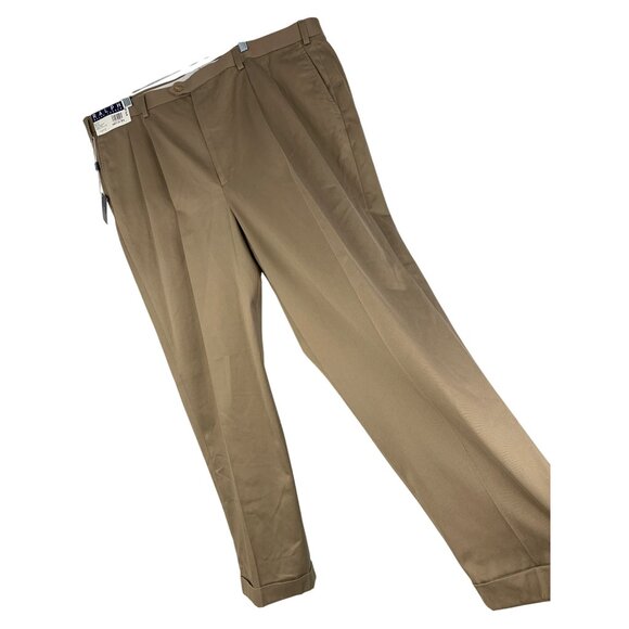 Ralph Lauren Mens Khaki Pleated Cuffed Pants 46W X 30L Big NWT RW10338